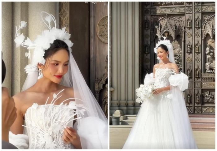 H'Hen Niê khoe ảnh mặc váy cưới. (Ảnh chụp màn hình)