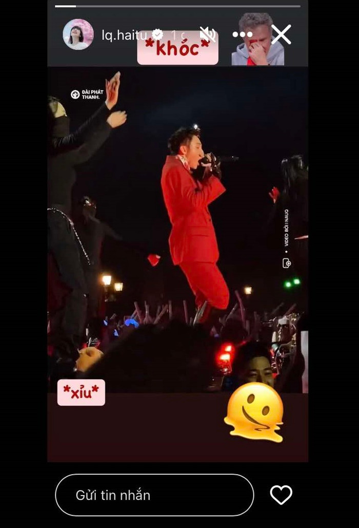 Hải Tú phấn khích khi xem màn trình diễn của Sơn Tùng. (Ảnh IGNV)