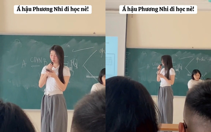 Phương Nhi ăn diện đơn giản khi đến trường học và không tỏ vẻ mình như người nổi tiếng ở môi trường cộng đồng. 