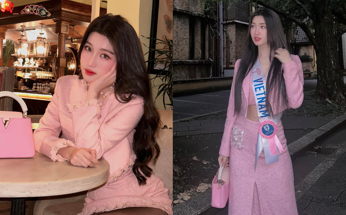Á hậu Phương Nhi còn có thêm mẫu túi hàng hiệu khác cũng mang tông màu hồng đào trị giá 150 triệu đồng.