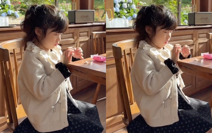 Góc nghiêng cực phẩm của bé Destiny - con gái Trường Giang và Nhã Phương. (Ảnh: Chụp màn hình FBNV)