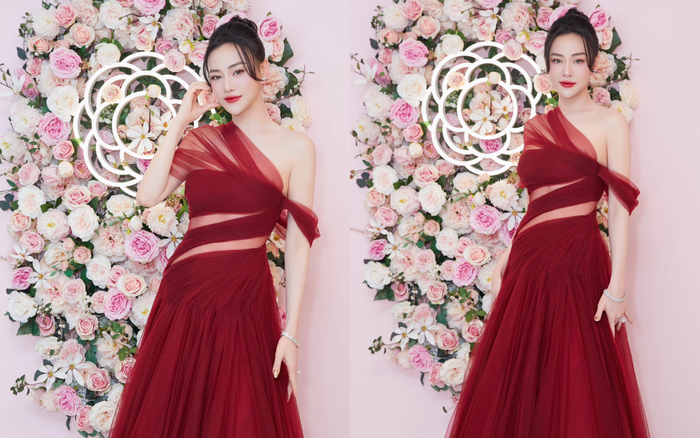 Phương Oanh tự tin diện váy xuyên thấu màu đỏ rực. Ảnh: FBNV