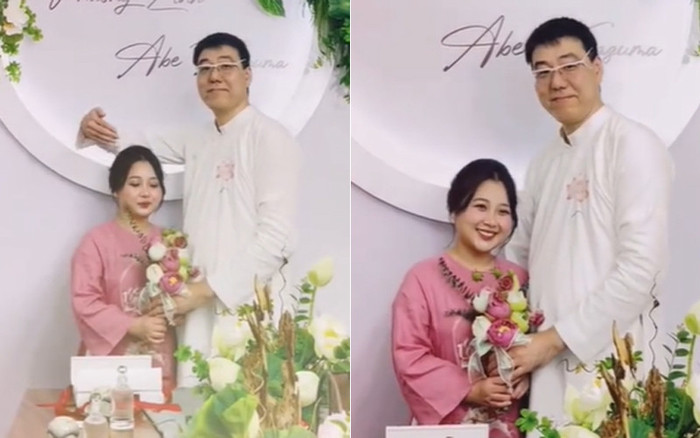 Chú rể cao hơn cô dâu rất nhiều. (Ảnh cắt từ video)