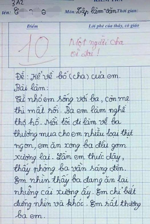 Bài văn tả về cha của em học sinh lớp 3 đạt điểm 10