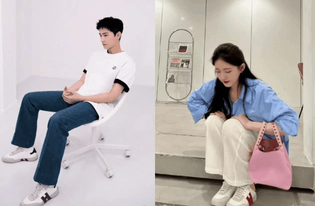 Cả hai bị soi mặc áo đôi, đi giày đôi. (Ảnh Weibo)