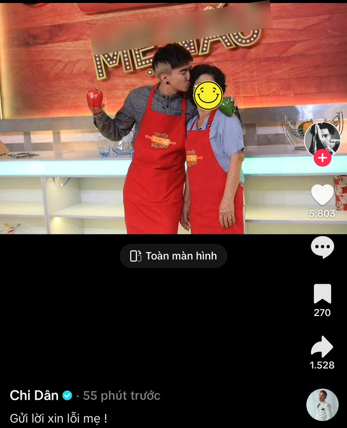 Tài khoản TikTok của Chi Dân bất ngờ gửi lời xin lỗi mẹ. (Ảnh: Chụp màn hình TikTok nhân vật)