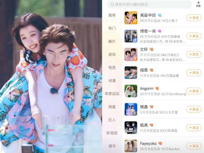 Siêu thoại couple của Vũ Trụ Trung Hân vượt qua cả Bác Quân Nhất Tiêu để chiếm vị trí đầu bảng.