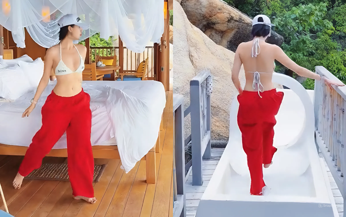 Ngọc Trinh khoe dáng bên trong căn biệt thự được thuê với giá 130 triệu/đêm. 