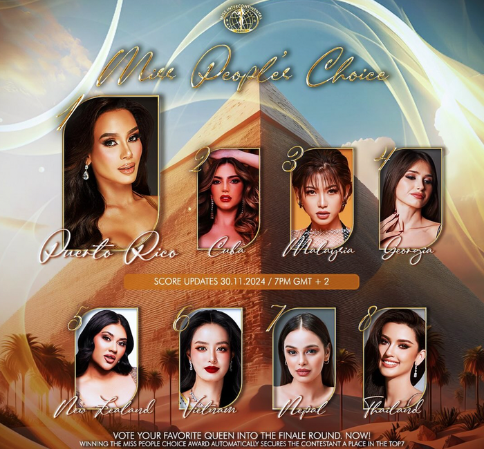 Á hậu Bùi Khánh Linh nằm trong top những thí sinh sở hữu lượng bình chọn cao nhất tại Miss Intercontinental 2024.