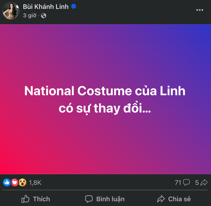 Á hậu Bùi Khánh Linh thông báo có sự thay đổi về trang phục dân tộc tại Miss Intercontinental 2024.