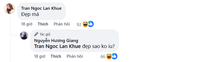 Màn tương tác của Lan Khuê và Hương Giang khiến dân tình thích thú. (Ảnh FBNV)