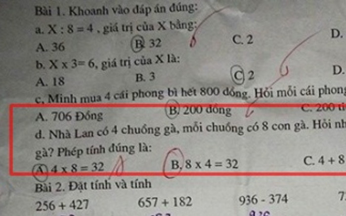 Bài toán với phép tính '4x8=32' bị chấm sai, lý do cô giáo đưa ra hết sức hợp lý Ảnh 2