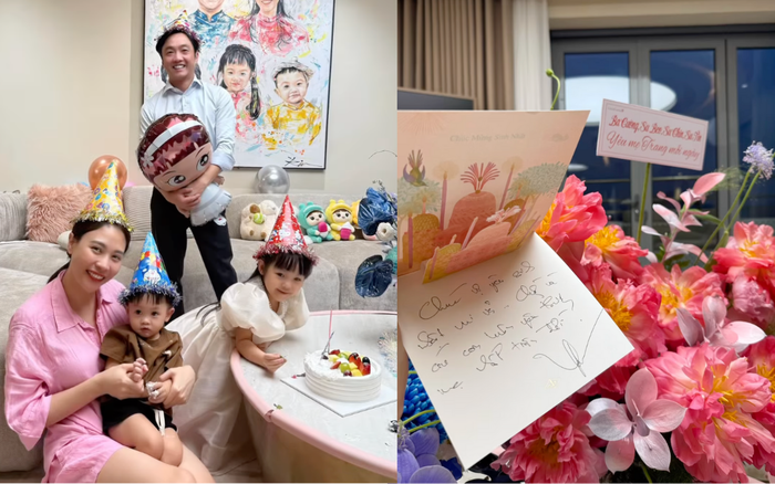 Cường Đô La và 2 con tạo bất ngờ trong ngày sinh nhật của Đàm Thu Trang. (Ảnh chụp màn hình FBNV)