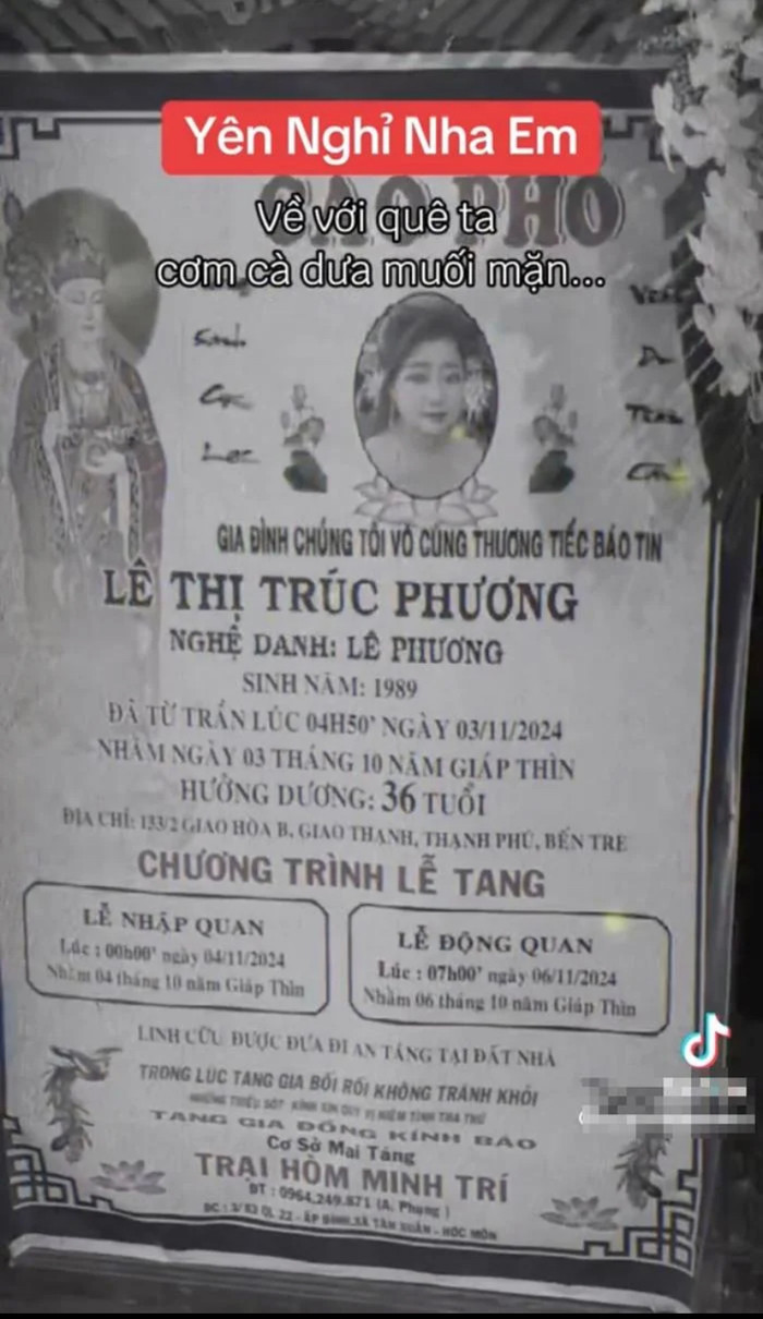 Showbiz 24h: Cáo phó của nghệ sĩ Lê Phương. Ảnh: Sưu tầm