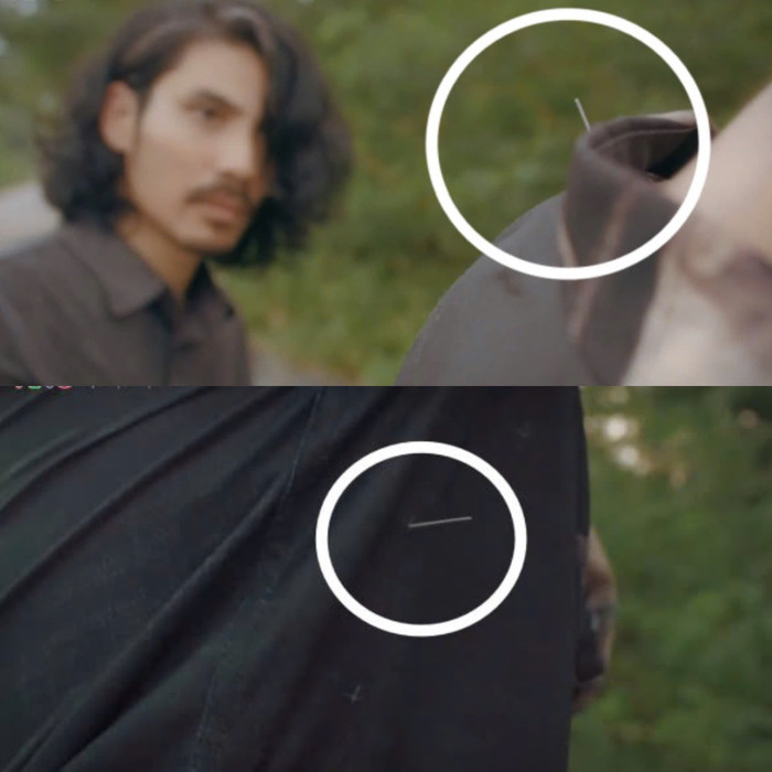 Chi tiết cắm kim bị khán giả soi lỗi là chỉ cắm vào áo.