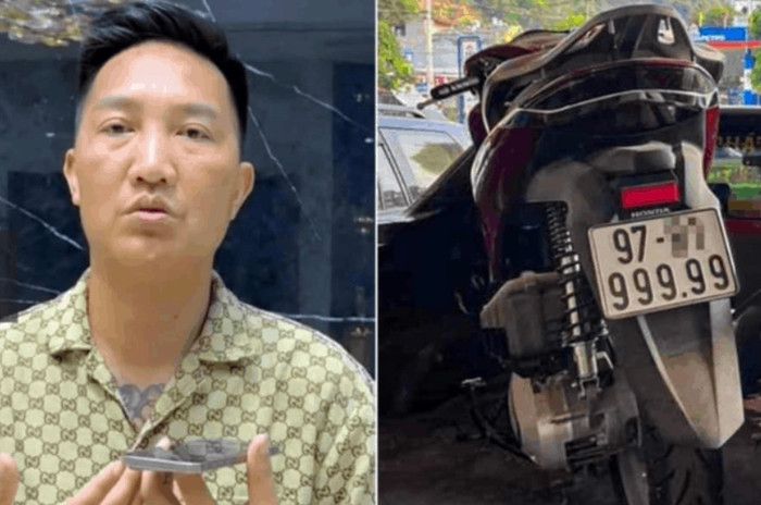 Hình ảnh chiếc xe mang biển số ngũ quý 9 và ông Huấn 'Hoa Hồng' lên mạng kêu cứu (trích trong đoạn video đã đăng tải trên mạng xã hội).