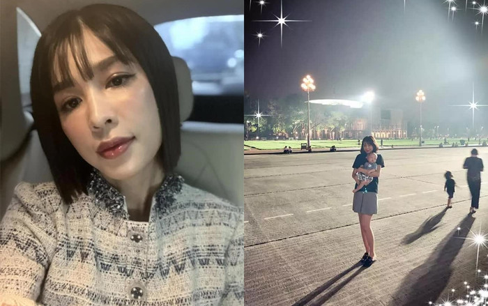 Lần hiếm hôi, vợ của BTV Quang Minh chia sẻ khoảnh khắc ẵm con lên trang cá nhân. 