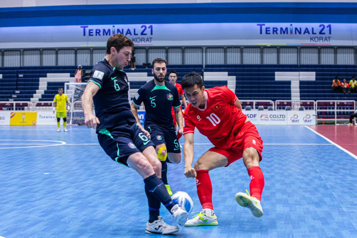 Tuyển futsal Việt Nam đã thắng ngược Úc 5-4 để giành vé vào chung kết  giải futsal Đông Nam Á 2024. Ảnh: FAT