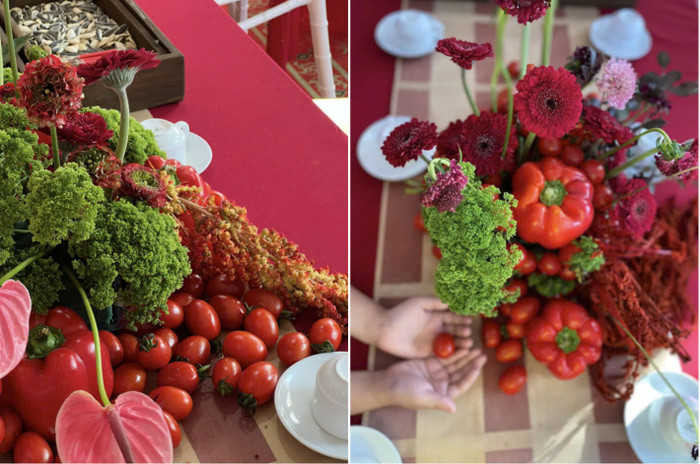Đám cưới được thay thế hoa tươi bằng rau củ quả.