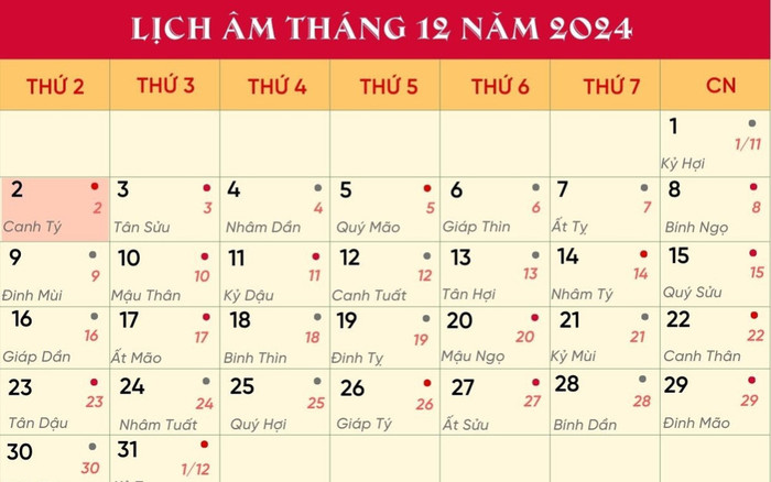 Lịch âm hôm nay 2/12/2024: Xuất hành đặng lợi, cầu tài như ý Ảnh 2