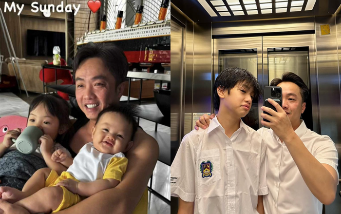 Cường Đô La thường xuyên chia sẻ khoảnh khắc bố bỉm, chăm các con cực khéo. (Ảnh: FBNV)