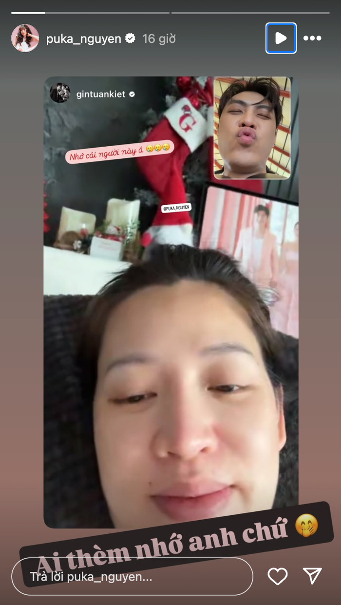 Puka hạnh phúc khi được Gin Tuấn Kiệt hết mực yêu thương, quan tâm. Ảnh: Instagram puka_nguyen
