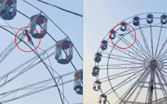 Thót tim với hình ảnh bé gái treo lơ lửng trên cabin đu quay cao hàng chục mét Ảnh 2