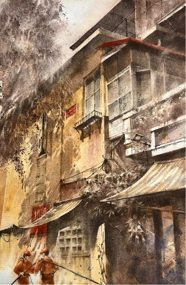 Triển lãm lần thứ 3 của Câu lạc bộ họa sĩ màu nước Hà Nội với 'Duyên' không chỉ là nơi để chiêm ngưỡng nghệ thuật mà còn là không gian giao lưu, kết nối giữa các họa sĩ và khán giả yêu tranh - (Tác phẩm: Nắng Nghiêng Chiều Hà Nội/ Bùi Thanh Việt Hùng (Chủ Tịch Clb màu nước Hà Nội)