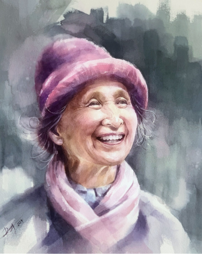 Con người, với sự hiện diện trong tranh, không chỉ là chủ thể mà còn là cầu nối giữa quá khứ và hiện tại. Nhiều bức chân dung không chỉ tái hiện vẻ đẹp bên ngoài mà còn khắc họa chiều sâu nội tâm, từ những ánh mắt đong đầy hy vọng đến nụ cười chất chứa niềm vui giản dị - (Tác phẩm: Nụ Cười Của Mẹ- Tạ Triều Dương).