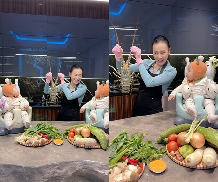 Phương Oanh mong muốn các con đồng hành cùng mẹ trong nhiều hoạt động, điển hình như nấu ăn. (Ảnh chụp màn hình từ FBNV)