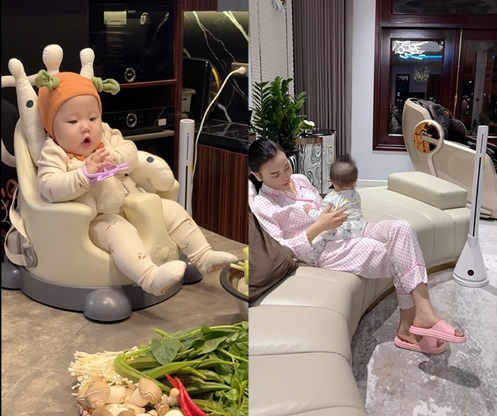 Phương Oanh tự tay chăm sóc 2 con. (Ảnh chụp màn hình từ FBNV)