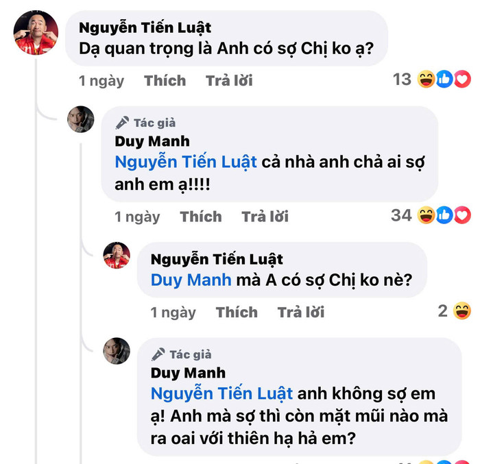 Màn tương tác giữa Duy Mạnh - Tiến Luật thu hút sự quan tâm của khán giả. Ảnh: Chụp màn hình.