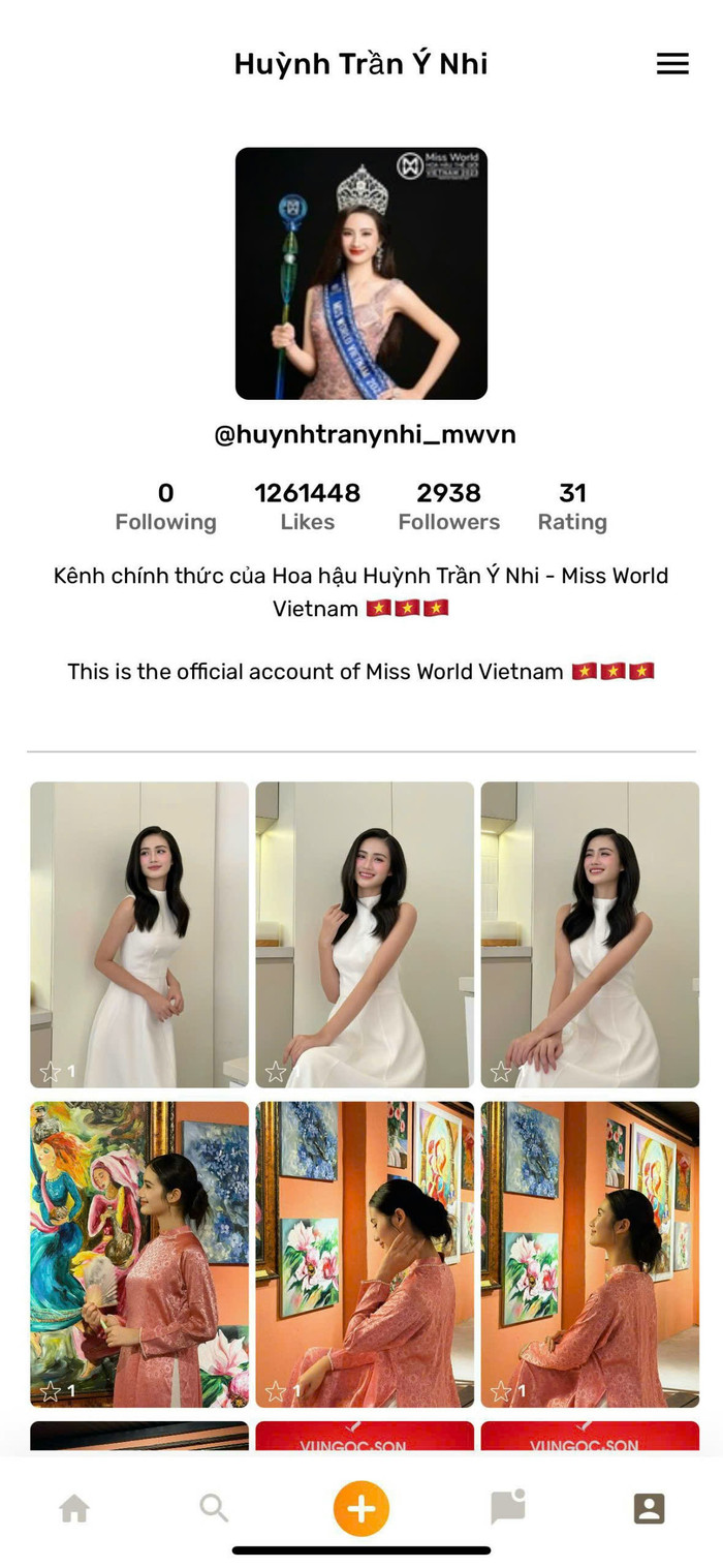 Theo thông tin từ Hoa hậu Ý Nhi, trang cá nhân trên nền tảng số Miss World của cô hiện có 2938 người theo dõi, xếp vị trí thứ 31. Tổng số lượt yêu thích nội dung do nàng hậu đăng tải đạt mốc 1.261.448.  