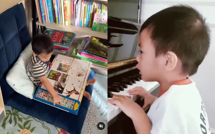 Bé Mason - con trai Tăng Thanh Hà thích đọc sách và có năng khiếu nghệ thuật. (Ảnh: FBNV)