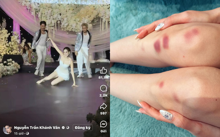 Trước đó Hoa hậu Khánh Vân đã nhảy múa hăng say, có nhiều động tác lăn lê, bò toài trên sân khấu. Ảnh: FBNV