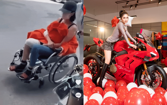 Vũ Khắp Tiệp chia sẻ ảnh Ngọc Trinh bị thương, phải ngồi xe lăn sau sự cố điều khiển xe mô tô hồi tháng 10/2023. (Ảnh: Sưu tầm)