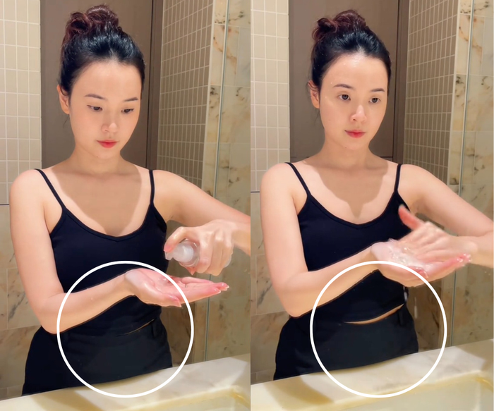 Midu vui vẻ tẩy trang, vô tình để lộ bụng lùm lùm trong video mới nhất. Ảnh: Chụp màn hình