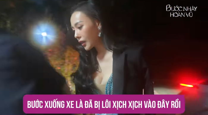 Phương Oanh được một thành viên của ê-kíp chương trình Bước Nhảy Hoàn Vũ dẫn thẳng vào địa điểm ghi hình. Ảnh: Facebook Bước Nhảy Hoàn Vũ