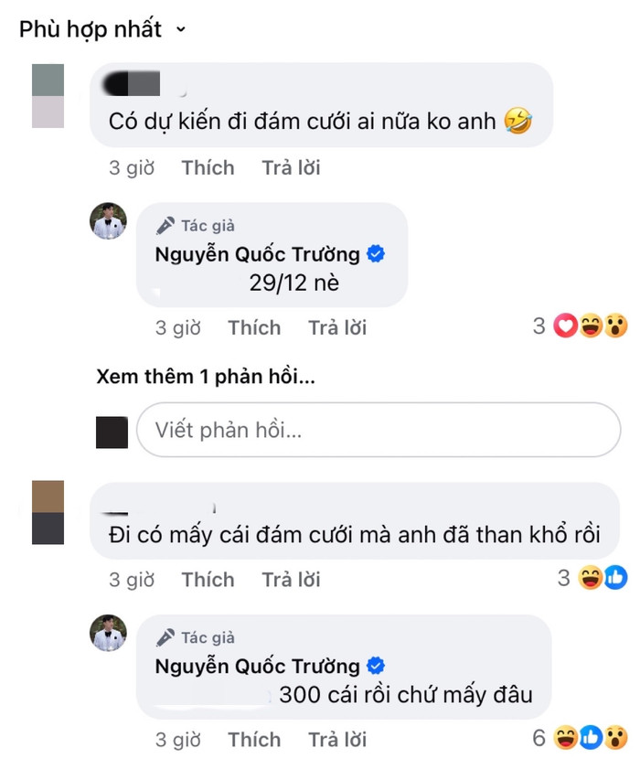 Quốc Trường được cho là khá sốt ruột chuyện liên tiếp ăn cưới nhưng chưa có cơ duyên lấy vợ. Ảnh: FBNV