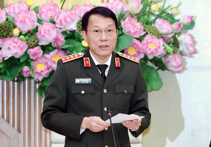 Đại tướng Lương Tam Quang, Ủy viên Bộ Chính trị, Bí thư Đảng ủy Công an Trung ương, Bộ trưởng Bộ Công an, phát biểu (Ảnh: Thống Nhất - TTXVN).