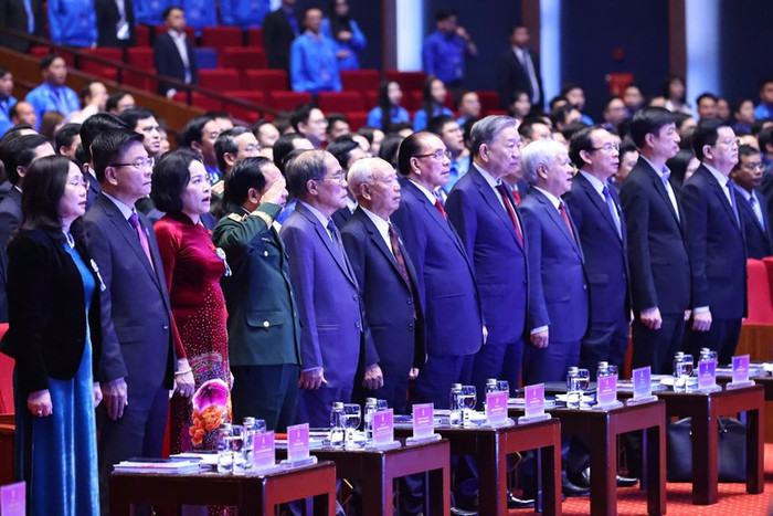 Các đồng chí lãnh đạo, nguyên lãnh đạo Đảng, Nhà nước dự Đại hội - Ảnh: VGP/Đức Tuân 