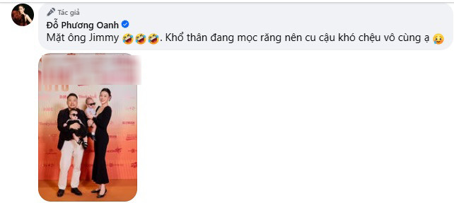 Nữ diễn viên cho biết con trai đang mọc răng nên đôi lúc 'khó chịu vô cùng'.