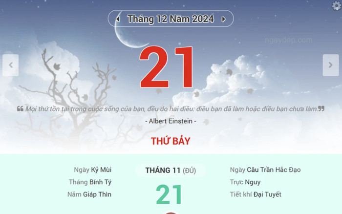 Lịch âm hôm nay 21/12/2024: Ngày xấu, đi đường dễ gặp tiểu nhân Ảnh 2