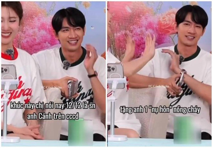 Thúy Ngân từng tặng Võ Cảnh 'một nụ hôn nồng cháy'. (Ảnh FC Cảnh Ngân)