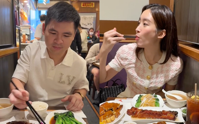 Hoa hậu Đỗ Mỹ Linh và chồng thiếu gia mặc trang phục đồng điệu. Ảnh IGNV