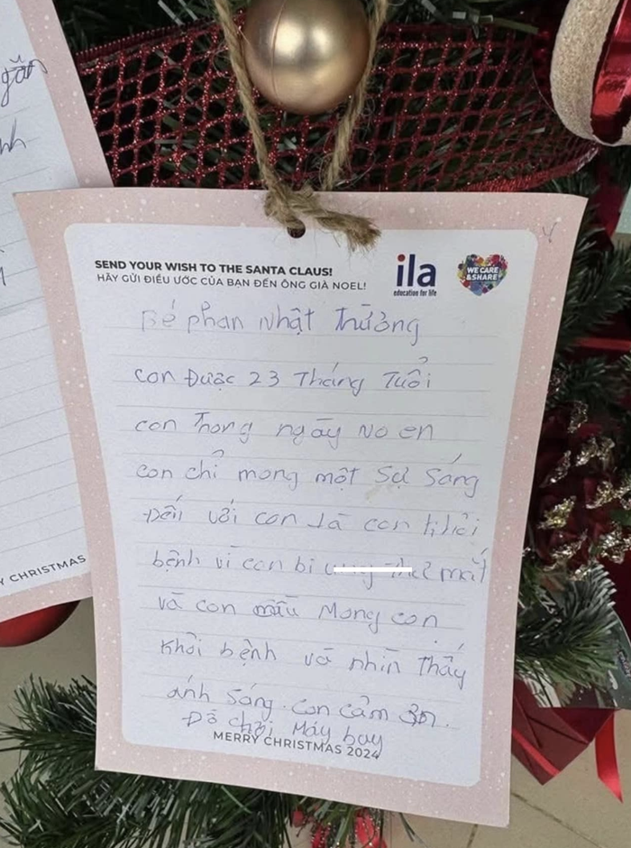 Những điều ước nguệch ngoạc của bệnh nhi Ung bướu TPHCM treo trên cây thông Noel Ảnh 1