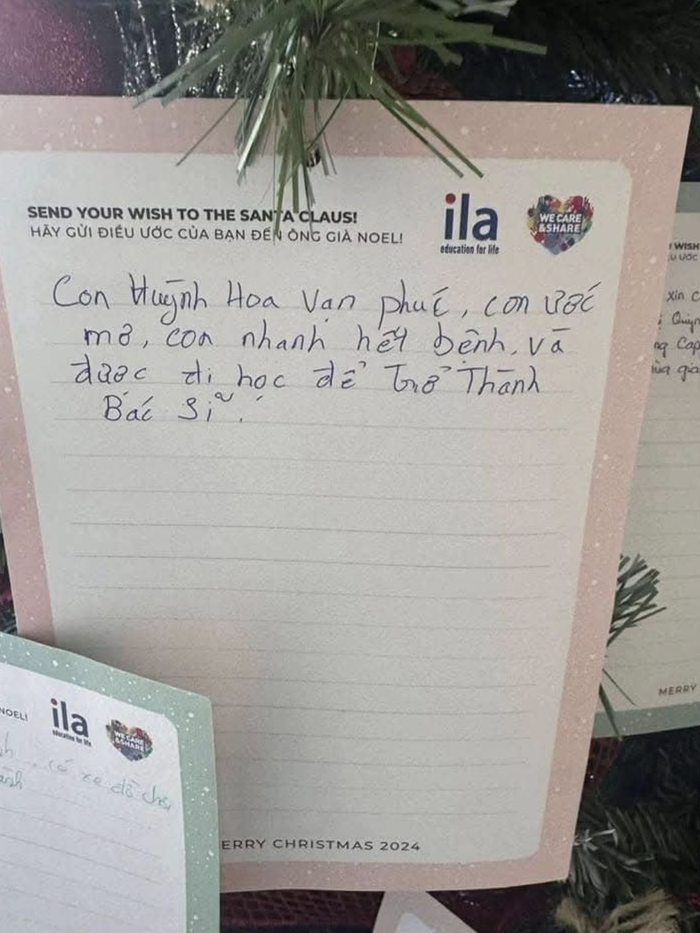 Những điều ước nguệch ngoạc của bệnh nhi Ung bướu TPHCM treo trên cây thông Noel Ảnh 3