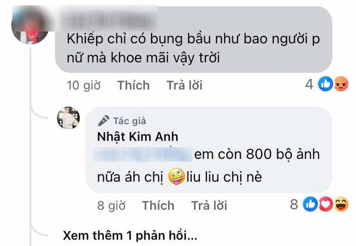 Nhật Kim Anh phản hồi khi khán giả nhận xét: 'Có bụng bầu mà khoe mãi vậy trời'.