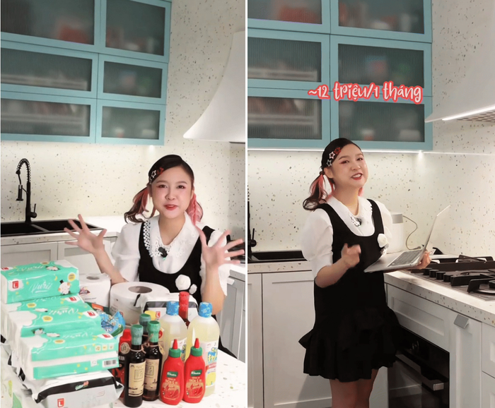 Đoạn video được đăng tải chi tiết chi phí sinh hoạt hàng tháng của Uyên. Ảnh: Ulee Hihi