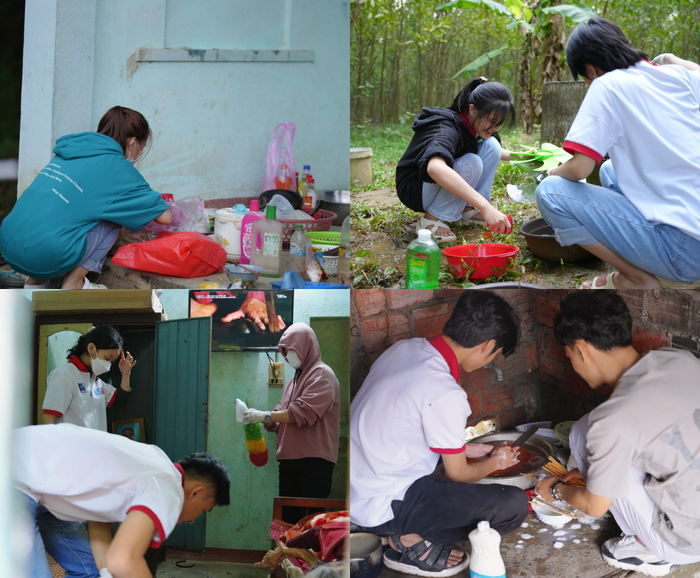 CTV BSN tham gia dọn dẹp nhà ở của các cụ già neo đơn và chuẩn bị bữa cơm ấm cúng. Ảnh: BSN